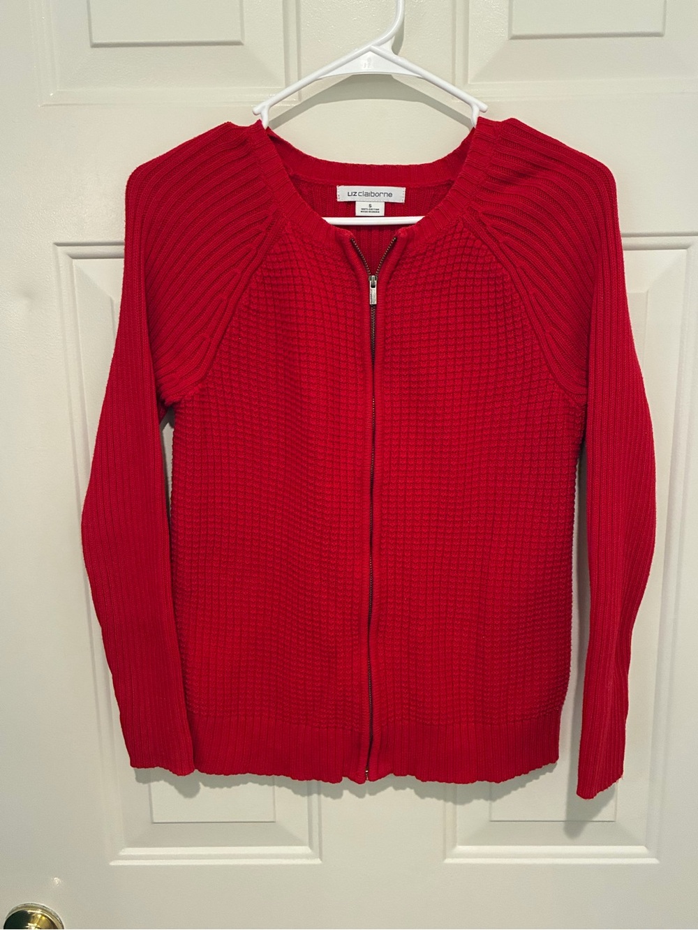Liz Claiborne Red Zip-Up Knit Cardigan